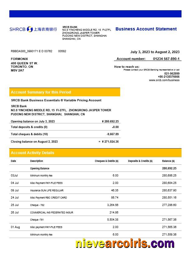 Shanghai Rural Commercial Bank enterprise statement